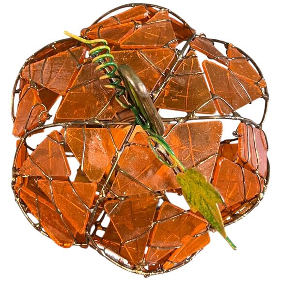 Handcrafted Stained Glass Pumpkin Candle Holder Fall Autumn Decor Art - Picture 3 of 11